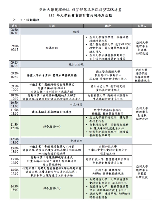 【活動資訊】亞洲大學辦理「高齡健康福祉起手式：打造永續社區的N個行動」共培活動圖片
