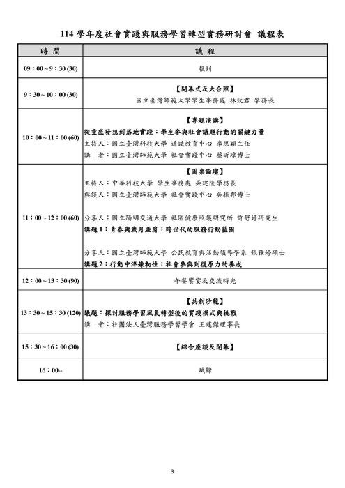 1140919｜國立臺灣師範大學社會實踐與服務學習轉型實務研討會圖片