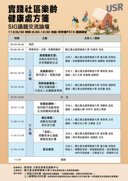 國立臺北護理健康大學「實踐社區樂齡健康處方箋」SIG跨校交流論壇圖片